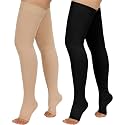 2 Pairs Compression Stockings for Women &amp; Men, 20-30mmHg Thigh High Compression Socks, Open Toe Medical Compression Socks with Silicone Dot Band-Best Support for Nursing Sports Varicose Veins