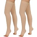 2 Pairs Compression Stockings for Women &amp; Men,20-30mmHg Thigh High Compression Socks, Open Toe Medical Compression Socks with Silicone Dot Band-Best Support for Nursing Sports Varicose Veins