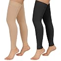 2 Pairs Compression Stockings for Women &amp; Men, 20-30mmHg Thigh High Compression Socks, Footless Medical Socks with Silicone Dot Band--Best Support for Sports Varicose Veins (Black&amp;Beige,3XL)