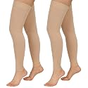 2 Pairs Compression Stockings for Women &amp; Men, 20-30mmHg Thigh High Compression Socks, Footless Medical Socks with Silicone Dot Band--Best Support for Nursing Sports Varicose Veins(Beige,3XL)