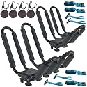 2 Pairs Heavy Duty Kayak Rack-Includes 4 Pcs Ratchet Tie-Mount on Car Roof Top Crossbar-Easy to Carry Kayak Canoe Boat Surf Ski (J-Bar Rack)