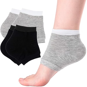 geyoga 2 pairs of open-toe moisturising gel heel socks spa sock for men or women foot care cracked heels dry feet foot calluses dead skin black grey