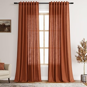 2 Panels Terracotta Linen Curtains 108 inches