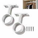 2 Pcs 1 5/16 Inch Round Wardrobe Closet Rod Center Support Brackets(White)