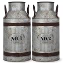 2 Pcs 15.2'' Large Rustic Galvanized Metal Milk Can Vase with Handle