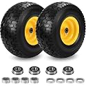 2 Pcs 15x6.00-6 Flat Free Lawn Mower Tire and Wheel, 3/4" &amp; 5/8" Bearings