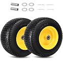 2 Pcs 16x6.50-8 Flat Free Lawn Mower Tire and Wheel with 1 Inch Axle