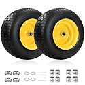 2 Pcs 16x6.50-8 Flat Free Tire and Wheel, 3" Offset Hub & 3/4" Bearings