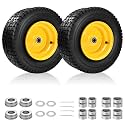 2 Pcs 16x6.50-8 Tubeless Lawn Mower Tire and Wheel 3/4" Bearing &amp;1" Bushing