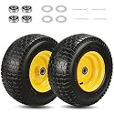 2 Pcs 16x6.50-8 Tubeless Lawn Mower Tire and Wheel with 1" &amp; 3/4" Bearings