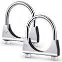 2 Pcs 2-1/4" Exhaust Clamp Heavy Duty U-bolt Exhaust Clamp - Saddle Design Muffler Pipe Connector, Tip Hook Clip, Galvanized Iron, Fits 2.25" Od Pipes(Silver)
