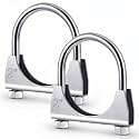 2 Pcs 2" Exhaust Clamp Heavy Duty U-bolt Exhaust Clamp - Saddle Design Muffler Pipe Connector, Tip Hook Clip, Galvanized Iron, Fits 2" Od Pipes(Silver)