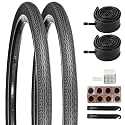 2 PCS 24x1.75/24x2.125 Bicycle Tire and Tube Set, 24 Inch Road Commuter Replacement, 44-507/57-507 ETRTO Rubber Tires with A/V Inner Tubes, Repair Kit, Smooth Tread