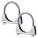 2 Pcs 3-1/2" Exhaust Clamp Heavy Duty U-bolt Exhaust Clamp - Saddle Design Muffler Pipe Connector, Tip Hook Clip, Galvanized Iron, Fits 3.5" Od Pipes
