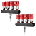 2 Pcs 4 Way Straight Air Compressor Manifold Air Hose Splitter, Red