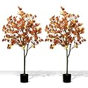 2 Pcs 4ft Lighted Fall Eucalyptus Tree, Artificial Autumn Decor