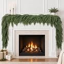 2 Pcs 6FT Christmas Norfolk Pine Garland, Real Touch Artificial Greenery Garland, Realistic Faux Pine Garlands for Front Door Mantel Fireplace Stairs Table, Holiday Indoor Outdoor Xmas Decor