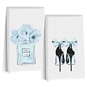 2 Pcs Blue Hand Towels, Perfume High Heeled Shoes Reusable Dish Towels