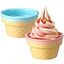 2 Pcs Ceramic Ice Cream Bowl 9 oz Porcelain Waffle Cone Cup, Blue,Pink