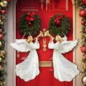 2 Pcs Christmas Hanging Wooden Sign Angel Outdoor Decorations
