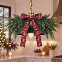 2 Pcs Christmas Swag for Lights Decor Xmas Pine Swag with Bow, Buffalo