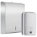 2 Pcs Commercial Soap Dispenser and Paper Towel Dispenser Set with Lock-Stainless Steel,Wall Mount,Large Capacity Manual Liquid Pump Rust Proof Leak Free for Home Bathroom (1000 ml,Style 1)