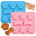 2 Pcs Dog Treat Molds Silicone – Frozen Dog Treat Molds for Baking and Freezing with Bone &amp; Puppy Paw Shapes, Easy Release – Non-Stick Molds for Peanut Butter, Yogurt, Broth, Ice &amp; Homemade Snacks