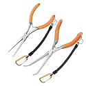 2 PCS Extra Long Bent &amp; Straight Needle Nose Pliers Set for Jewelry Making &amp; Fishing Hook Removal with Serrated Jaw &amp; Lanyard