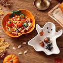 2 Pcs Halloween Candy Bowls Pumpkin Ghost Ceramic Bowls