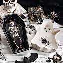 2 Pcs Halloween Ghost Coffin Candy Bowls Ceramic White Black Skeleton