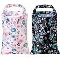 2 Pcs Hanging Car Trash Bag Collapsible Garbage Can Waterproof Small Trash Can for Woman Back Seat Car Accessories Bag Cute Polyester Bin for Boho Flower Theme Decor