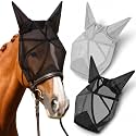 2 Pcs Horse Fly Mask with Ears Adjustable UV Protection Horse Fly Mask Accessories Large Eye Space with Ears for Horses Summer, Black and Gray(XL-Warmblood)