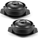 2 Pcs Korean Stone Pot Clay Cooking Pot Set Ceramic Sizzling Hot Bowl Korean Bibimbap Soup Dolsot Bowl with Lids for Ttukbaegi and Koreans Stew (38 oz)