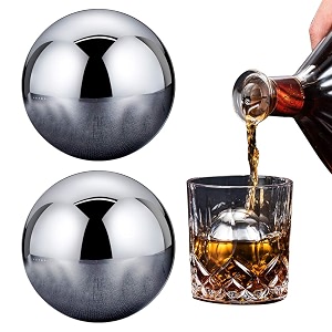 2 pcs large round whiskey stones reusable spherical stainless steel ice cubes golf ball whiskey balls stones metal ice cubes balls scotch gift set for red wine whiskey bar beer55mm round shape