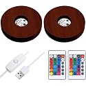 2 Pcs Light LED Base, Wood LED Display Base for Glass Art Decor, Walnut
