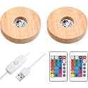 2 Pcs Light LED Base, Wood LED Display Base for Glass Art Decor, Wood Color