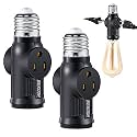 2 Pcs Light Socket to Plug Adapter, E26 Outlet Converter,Black