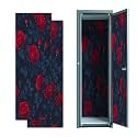 2 Pcs Locker Magnetic Wallpaper Elegant Red Roses Floral Dark Blue 12" x 36" Wall Magnetic Sticker Removable Locker Accessories Decor Easy Install for Office School