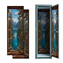 2 Pcs Locker Magnetic Wallpaper Fake Window Windows Open Nature Wall Forest Lake Scene 12" x 36" Wall Magnetic Sticker Removable Locker Accessories Decor Easy Install for Office School