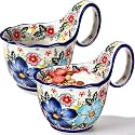 2 Pcs Microwavable Soup Bowl with Loop Handle 17oz Vintage, Roman Garden