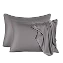 2 Pcs Mulberry Silk Pillowcase for Hair and Skin,Cooling Silk Pillow Case with Hidden Zipper,Allergen Proof Dual Sides Soft Breathable Smooth Silk Pillow Cover for Women(Queen-2PCS,Dark Gray)