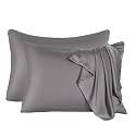 2 Pcs Mulberry Silk Pillowcase for Hair and Skin,Cooling Silk Pillow Case with Hidden Zipper,Allergen Proof Dual Sides Soft Breathable Smooth Silk Pillow Cover for Women(Standard-2PCS,Dark Gray)