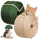 2 Pcs Natural Sisal Rope for Cat Scratcher, 1/4" 100 ft Cat Tree Rope Replacement Twine DIY Scratching Post Repair Twine for Carpet Mat Kicker House Crafts Home Decorating, Green Natural