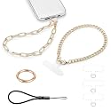 2 pcs Phone Charm with Gold Metal Chain Detachable Phones Lanyard Hand Wrist Smartphone Strap Adjustable Grip Strap with 3 Patches Tether Universal for iPhone 17 Pro Max 16 15 Charms