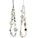 2 Pcs Phone Charm Strap Universal Hand Phone Wrist Strap Camera Lanyard Pearl Beaded Cute Chain String Accessories Universal for iPhone 16 Pro Max Samsung Women Girls Phones Bag Keychain Beach Style