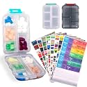 2 Pcs Pill Organizer with Medicine Labels, Portable Travel Medicine Daily Pill Container Organizer 7 Day Pill Case Storage Vitamin Fish Oil (White &amp; Gray, 320 Medicine Lables)