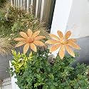 2 PCS Rustic Daisy Garden Stakes for Outside,Metal Flowers Yard Art Decor