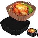 Boribim 2 PCS Square Silicone Air Fryer Liners - 8 Inch Reusable Air Fryer Pot - Air Fryer Accessories - Air Fryer Inserts for 4 to 7 QT Oven Microwave Accessories (Black + Brown)