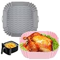 Boribim 2 PCS Square Silicone Air Fryer Liners - 8 Inch Air Fryer Reusable Liners - Kitchen Accessories - AirFryer Inserts for 4 to 7 QT Oven Microwave Accessories (Grey + Pink)