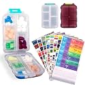 2 Pcs Travel Pill Organizer with Labels, Portable Travel Medicine Daily Pill Container Organizer 7 Day Pill Case Storage Vitamin Fish Oil (White &amp; Red, 320 Medicine Lables)